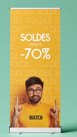 Rollup et PLV pour supports de communication SOLDES en magasin Occitanie